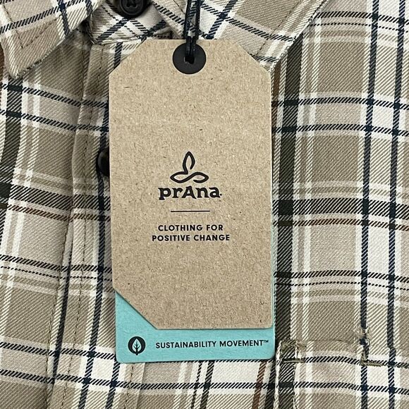 prAna Edgewater Shirt Mens Size XXL Chalk Plaid Button Down Long Sleeve NEW - Picture 3 of 12